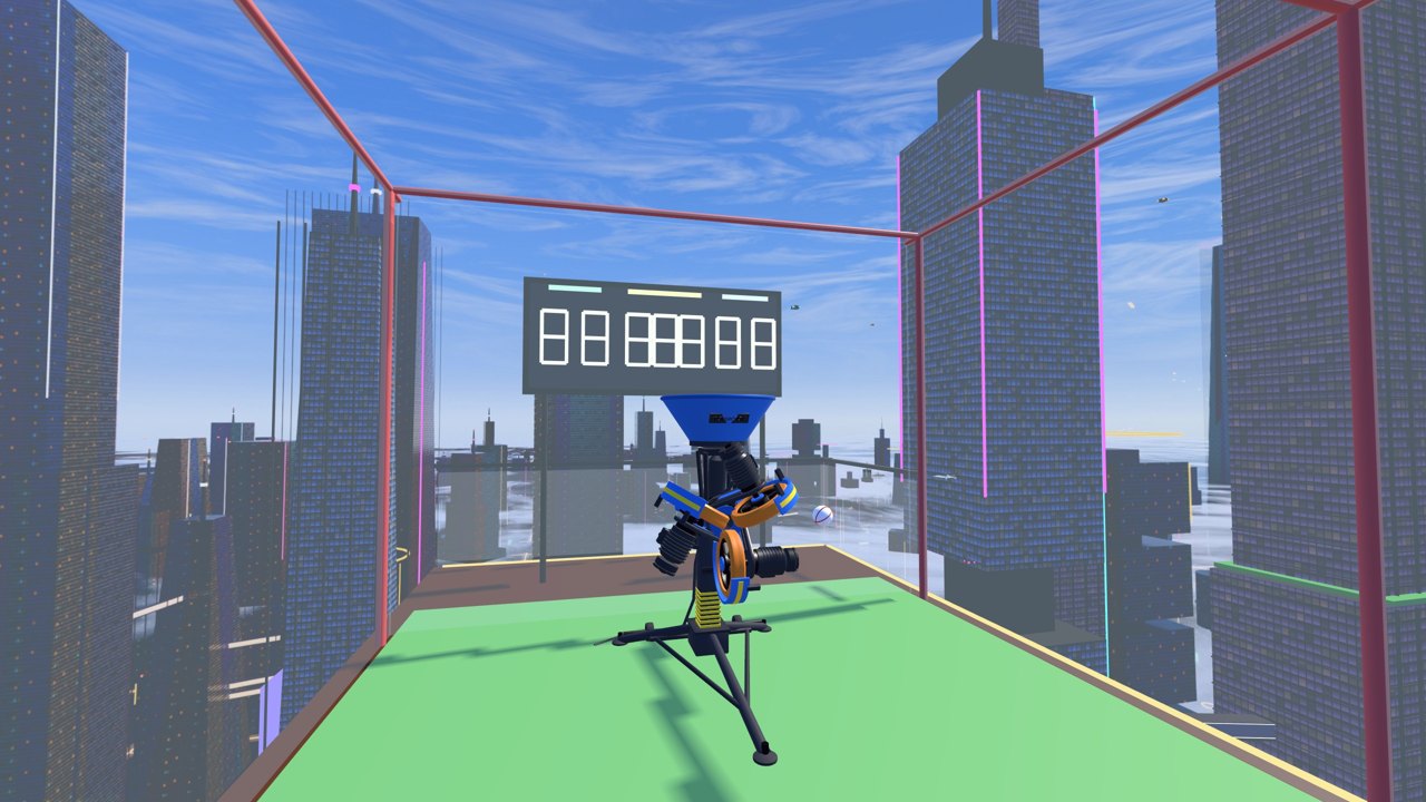 The pitching machine and the scoreboard